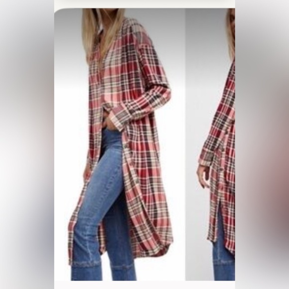 Free People Dresses & Skirts - FREE PEOPLE LORALEI SHIRT WOMENS SMALL /PETITE Red Plaid Shirt